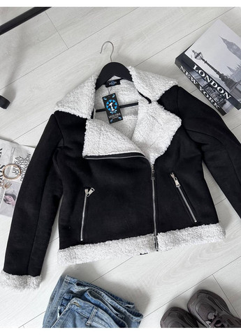 Черная демисезонная дубленка женская бежевая 00414 No Brand