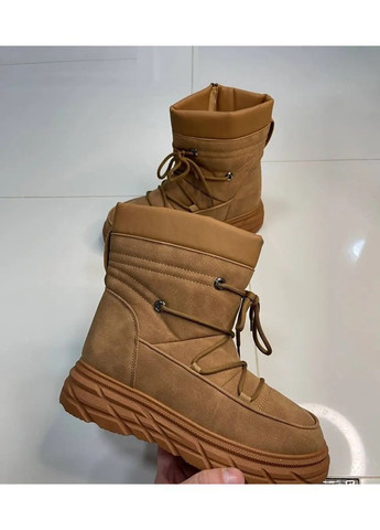 Рыжие дутики женские зимние угги Loretta на молнии со шнуровкой