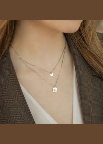 Колье серебряное двойное Монетки со звездами и луной на цепочках без камней No Brand (354721358)