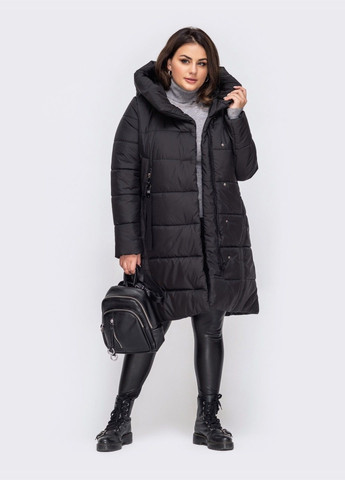 Черная зимняя зимняя куртка большого размера с капюшоном черная Dressa