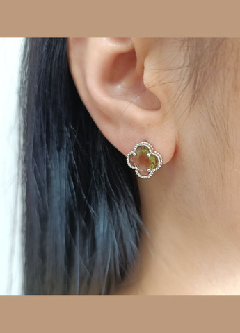 Серебряные серьги с султанитом "Клевер" СЛТ/ПС-слт No Brand Сережки (341319979)