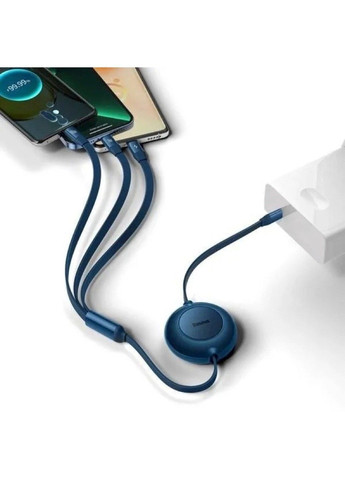 Кабель Bright Mirror 2 Series Retractable 3-in-1 Fast Charging Data Cable Type-C to M+L+C 100W 1.1m Blue Baseus (369457197)