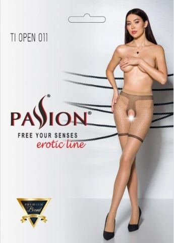Тілесні колготки з відкритим доступом TIOPEN 011 beige 3/4 (20 den), з контрастними шортиками Passion (303894715)