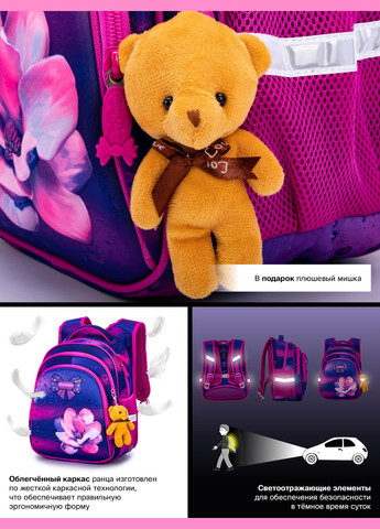 Школьный рюкзак с ортопедической спинкой для девочки фиолетовый /SkyName 37х30х18 см для начальной школы (R2-183)) Winner (293504265)