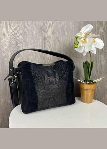 Замшева сумка чорна через плече під рептилію No Brand (298997551)