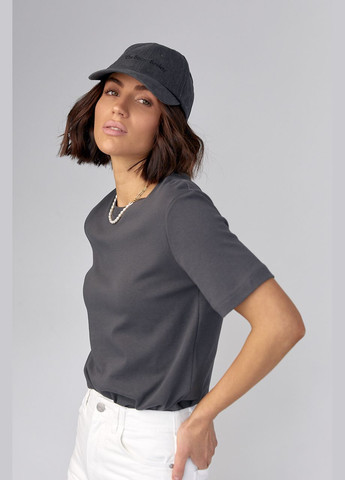 Серая летняя базовая однотонная женская футболка - серый Lurex
