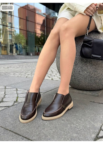 No Brand Лоферы кожаные шоколадные высокие с бежевой подошвой лоферы коричневый з натуральная кожа, — демисезон (362946179)