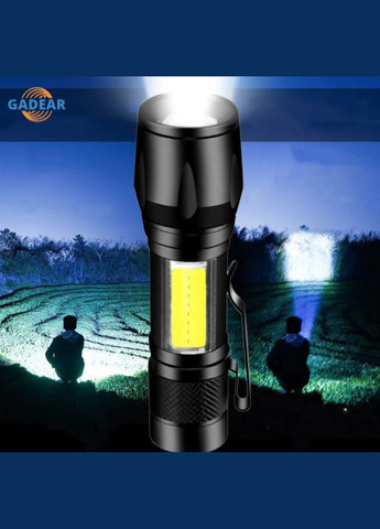 Фонарь ручной аккумуляторный с USB, боковым светом и ZOOM No Brand (341304543)