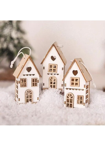 Деревянные украшения в форме домика 3 шт. 3х3.8х7.5 см Бело-коричневые No Brand (370161558)