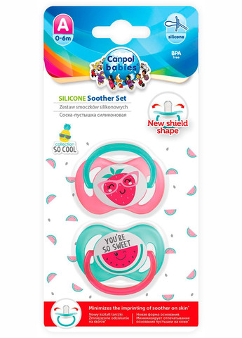 Пустышка So Cool силиконовая симметричная, 0-6 мес., бирюзовый, розовый, 2 шт. Canpol Babies 22/631 (328395289)