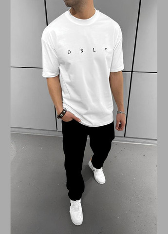 Комбінована біла чоловіча футболка з дтф принтом (оверсайз) No Brand