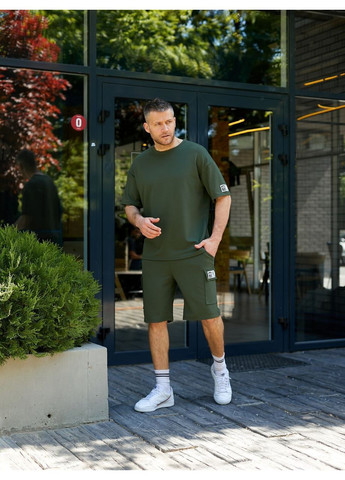 Оливковий (хакі) демісезонний "sportedge" – чоловічий спортивний костюм із двонитки з шортами DK/DL Мода без кордонів