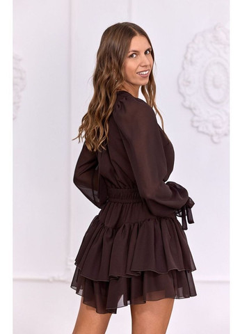 Коричневое праздничный, кэжуал женское платье с воланами Style Point однотонное