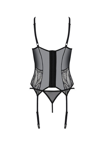 Корсет LEAFA CORSET black, XXL/XXXL, мягкие чашки, зажимы для чулок, стринги в комплекте Passion (369951073)