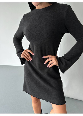 Чорна вечірня затишна сукня з рубчика-ангори — м’якість, тепло і елегантність (заміри в описі) GD/GL Модний простір однотонна