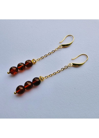 Сережки 3361 з натурального бурштину коньячний відтінок MINOV (361149436)