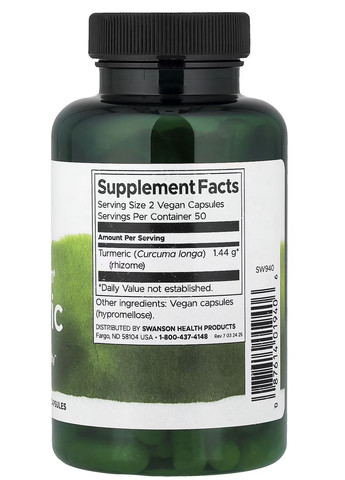 Куркума, 720 мг, 100 капсул Full Spectrum - природний антиоксидант, протизапальна дія, підтримка суглобів та імунітету Swanson - (361970452)