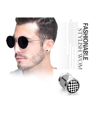 Серьги-штанги из титановой стали шахматная доска круглые мужские ншт No Brand (339104040)