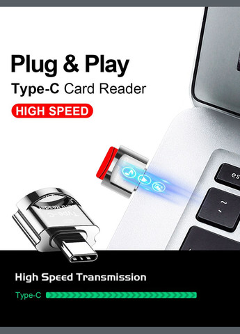 Кардридер з Type C на Micro-SD, TF, високошвидкісний, сірий Microdrive (368564962)