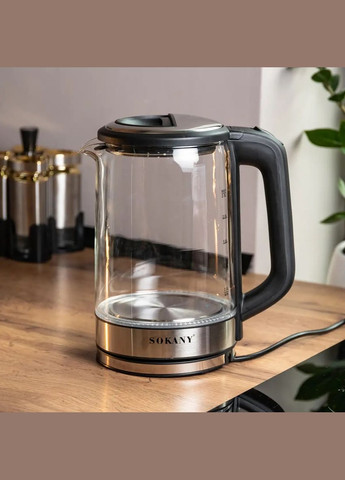 Электрочайник SK-09013 стеклянный/металлический дисковый чайник 2.5л 2200Вт Черный Sokany (316219974)