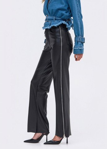 кожаные брюки чёрного цвета с молниями сбоку Dressa (278762363)