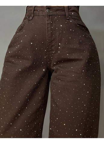 Джинсы женские Dk-49 1720 Palazzo Baggy с камешками широкие коричневые No Brand - (369986513)