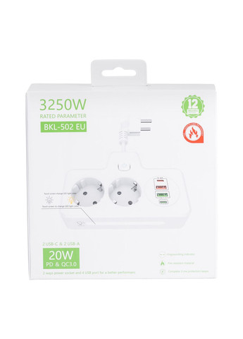 Сетевой фильтр на 2 евро розетки с 2 USB и 2 Type-C черный HP-5-18 (A-034379) Yiwu (354825394)