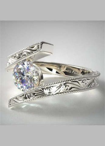 Кольцо женское серебристое с белым большим камнем фианитам и узорами р 17 Fashion Jewelry (285110652)