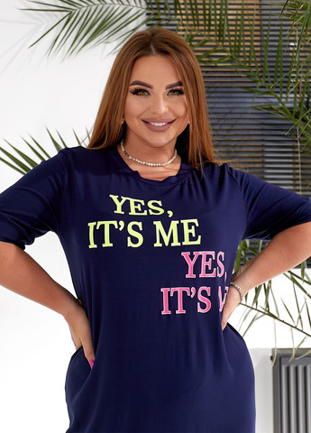 Темно-синя повсякденний, домашній сукня-футболка міді довжини з короткими рукавами сукня-футболка No Brand однотонна