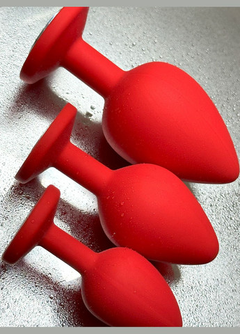 Набор из трех силиконовых анальных пробок с кристаллом красный S, M, L анальные игрушки No Brand (341309829)