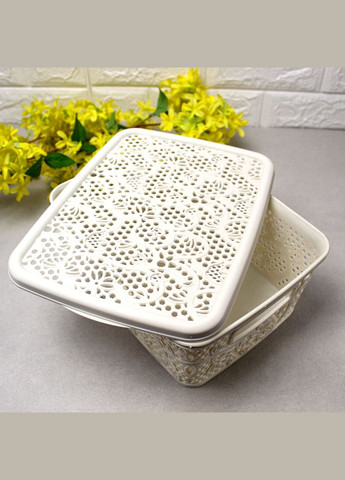 Ажурний бежевий кошик 28 л для зберігання з кришкою Efe Plastics (366818238)