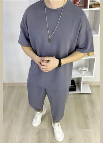 Графитовый демисезонный мужской костюм футболка+штаны брючный Style Point