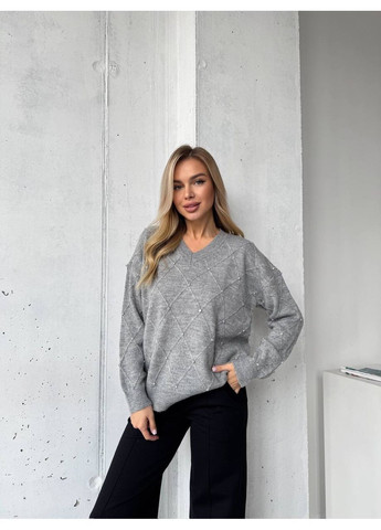 Сірий демісезонний жіночий светр пуловер No Brand