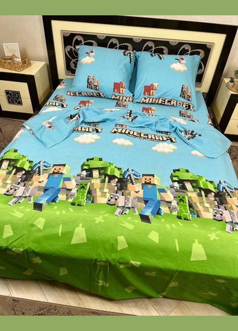Постільна білизна бавовняна Майнкрафт Півтораспальна 150 x 220 Бязь Блакитний 70 х 70 No Brand (298283286)