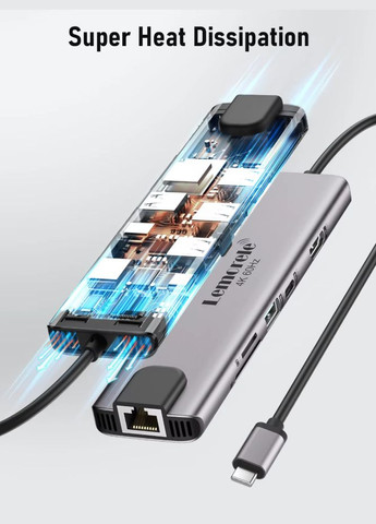 USBхаб 10 в 1 Lemorele TC46 концентратор (Type-C to USB-C, 2хUSB 3.0, 2хUSB 2.0, HDMI, RJ45, SD, PD) No Brand (316132021)