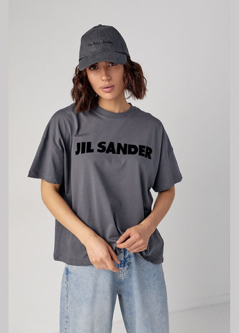 Темно-серая летняя трикотажная футболка с надписью jil sander 321032 с коротким рукавом Lurex