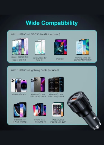Автозарядка 2xUSB 63W (USB-C+USB-A) PD45W+QC3.018W чорна CHOETECH (315435052)