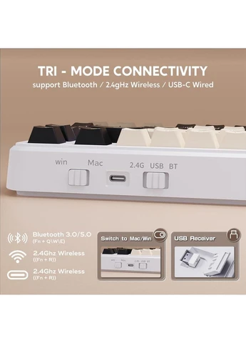 ІГРОВА Бездротова Механічна клавіатура M86 White-Cheese (2.4G/Bluetooth/USB type-c) RGB Підсвічування, 75% White ATTACK SHARK (399455322)