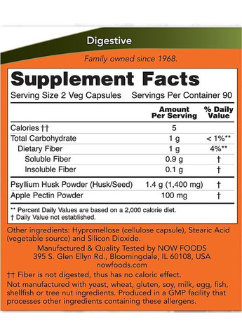 Капсулы "Кожура семян подорожника Псилиум", 700 мл Psyllium Husk Caps 180шт (878918-26344499) Now Foods (368649789)