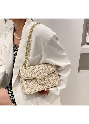 Модна жіноча солом'яна сумка клатч з намистинами бежевий плетений ProDobro (363260201)