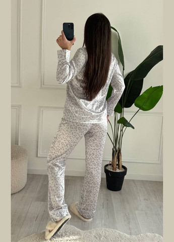 Сіра всесезон піжама з принтом сорочка + брюки No Brand