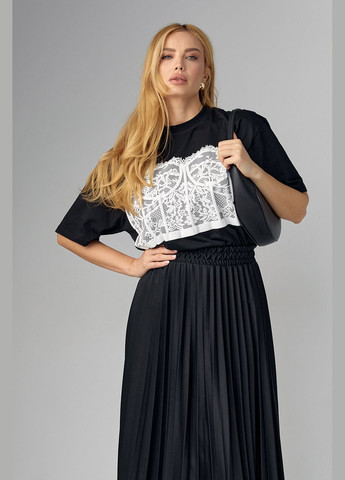 Черная летняя женская футболка с принтом кружевного корсета Lurex