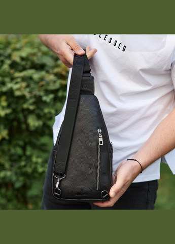 Сумка-слинг мужская черная через плечо из натуральной кожи 32545 Tiding Bag (359380794)