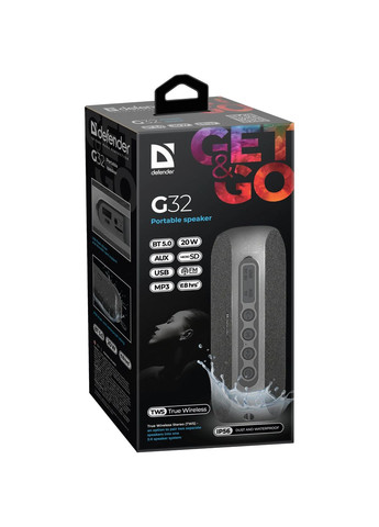 Акустична система 1.0 G32 20W,BT/FM/USB/TF/AUX/TWS/IP56 Defender (315601125)