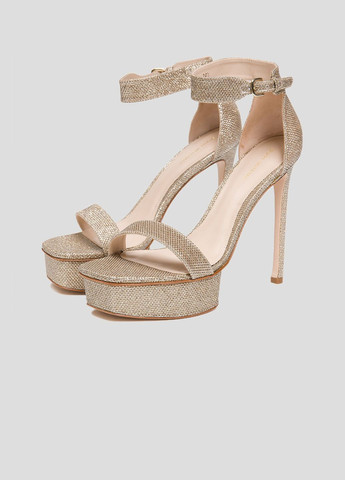 Золотые черные текстильные босоножки на каблуке Stuart Weitzman