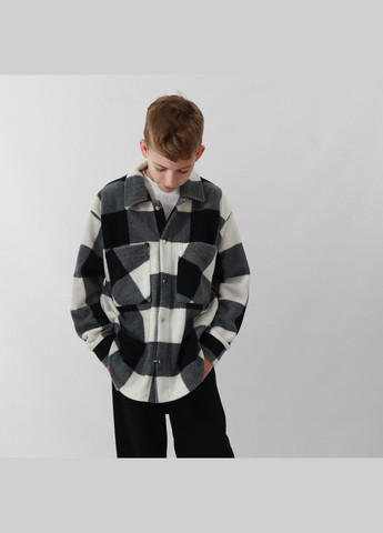 Черно-белая повседневный, кэжуал рубашка в клетку No Brand с длинным рукавом