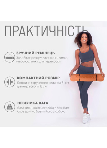 Килимок для йоги та фітнесу TPE+TC 6 мм двошаровий персиковий-коричневий EasyFit (364686621)