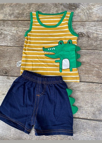 Комбінований літній костюм діно помаранч полоска з шортами No Brand