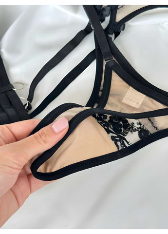 Черный демисезонный женский эротический сексуальный соблазнительный комплект черного полупрозрачного нижнего белья. No Brand