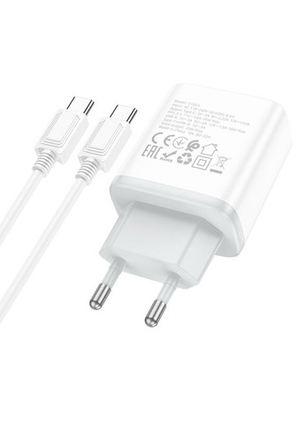 Мережевий зарядний пристрій C105A Stage PD20W QC3.0 Type-C to Type-C Hoco (365288550)